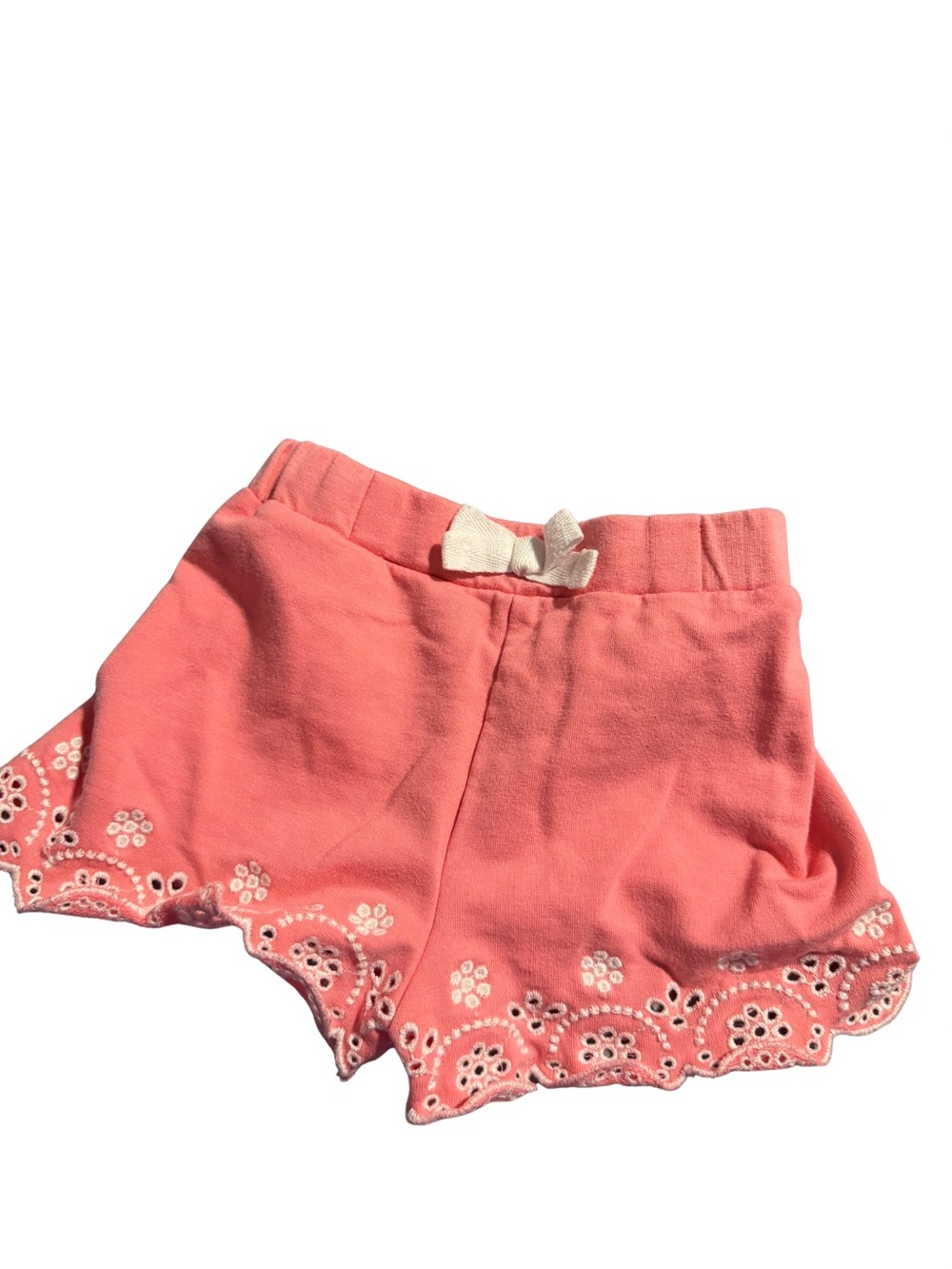 Girls Coral Eyelet Trim Shorts with Bow